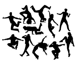 Hip Hop Dancer, male and female action and activity Silhouettes, art vector design