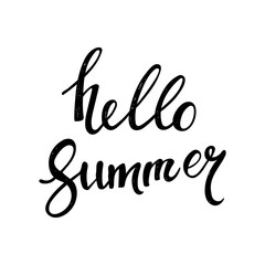 Hello summer hand drawn lettering isolated on white background for your design
