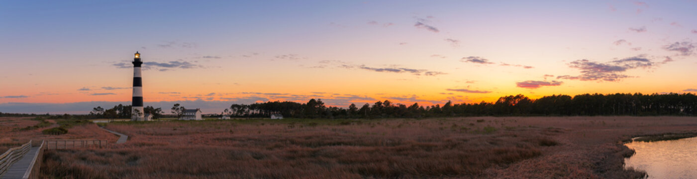 Panoramic sunset at Bodie Island Lighthouse © Michael