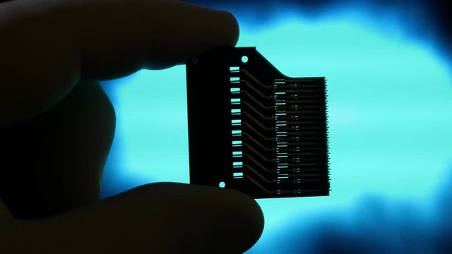Scientist holds microchip