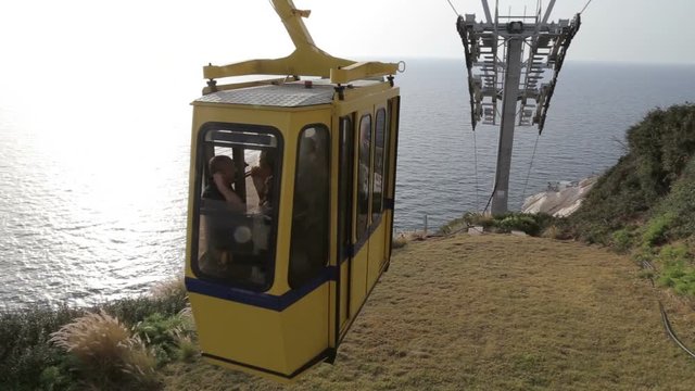 Cable ride on Rosh Hanikra funicular with seaview