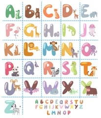 Stickers muraux Licornes Alphabet de zoo mignon avec des animaux de dessin animé isolés sur fond blanc et faune de lettres drôles apprendre la typographie illustration vectorielle de langue mignonne.