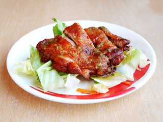 fried chicken on white.