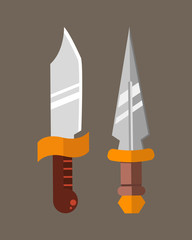 Fototapeta na wymiar Knife weapon dangerous metallic sword vector illustration of sword spear edged set.