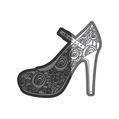 gray thick contour of high heel shoe with belt and floral decoration vector illustration
