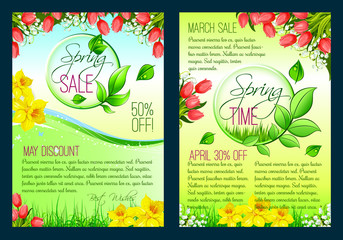 Spring sale floral poster, discount flyer template