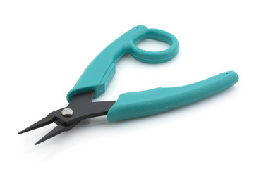 Black pliers with sharp ends on a white background. Isolated