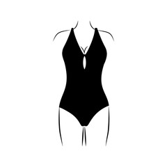 monochrome silhouette of woman in one piece swimsuit vector illustration