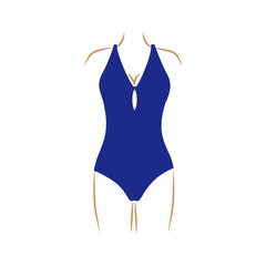 thin contour of woman in one piece swimsuit dark blue vector illustration