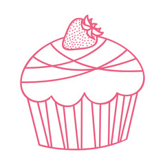pink contour cupcake with strawberry fruit vector illustration