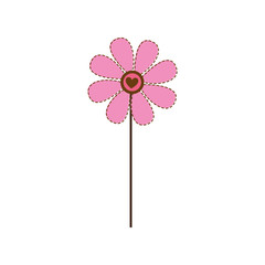 dotted colorful daisy flower with heart figure vector illustration