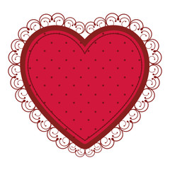silhouette heart with decorative frame in red color with dots vector illustration