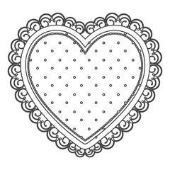 silhouette sketch heart with decorative frame with dots vector illustration
