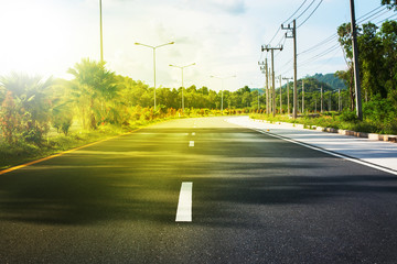 Fototapeta na wymiar Thai Route Landscape Car Road Marking Line Middle