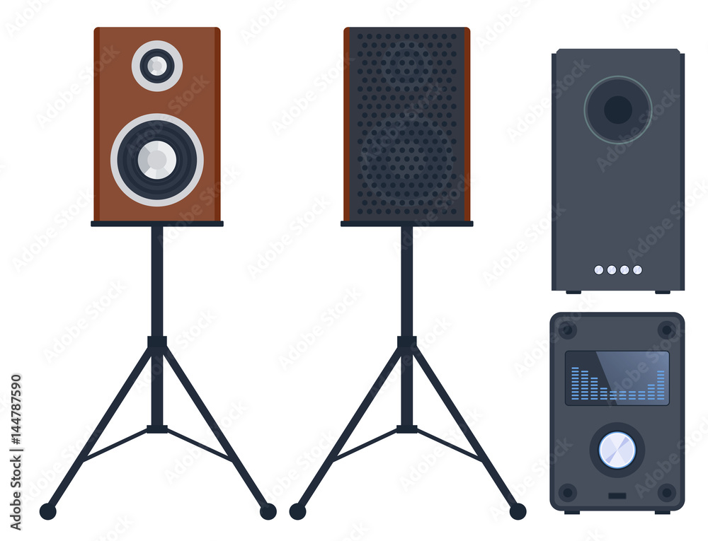 Wall mural home sound system stereo flat vector music loudspeakers player subwoofer equipment technology.