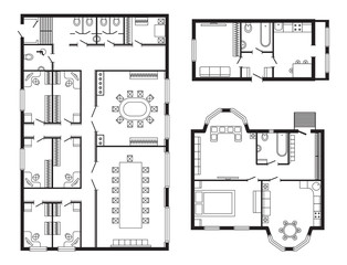 Modern office architectural plan interior furniture and construction design drawing project © creativeteam