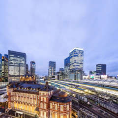 Fototapeta premium nowoczesne budynki w centrum tokio o zmierzchu