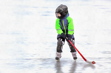 Colorful painting of boy in skates