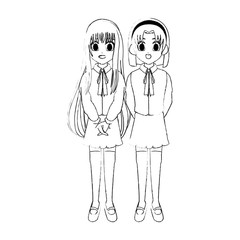 cute young school girls anime or manga icon image vector illustration design 