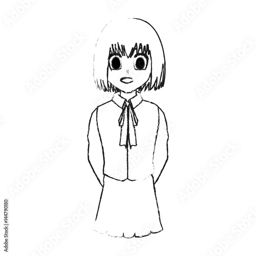 Cute Young Girl With Short Straight Hair Wearing School