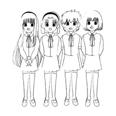 cute young school girls anime or manga icon image vector illustration design 