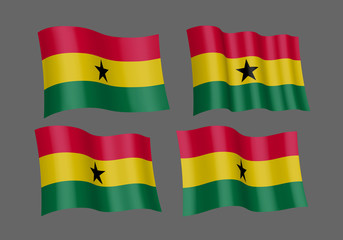Ghana vector flags set. 5 wavy 3D cloth pennants fluttering on the wind. EPS 8 created using gradient meshes isolated on white background. Five fabric flagstaff design elements from world collection