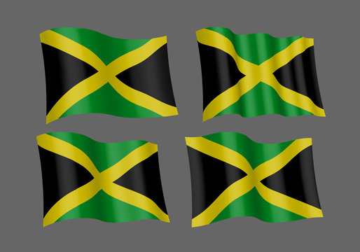 Vector Waving Simple Triangle Jamaican Flag On Pole - National Symbol Of Jamaica With Inclined Metal Stick