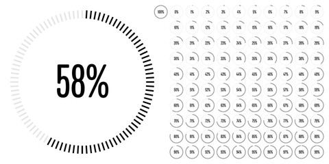 Set of circle percentage diagrams from 0 to 100 ready-to-use for web design, user interface (UI) or infographic - indicator with black