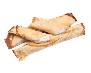 Delicious cheese blintz isolated on white background