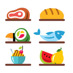 Vector Set of Various Food. Flat style colorful Cartoon illustration.