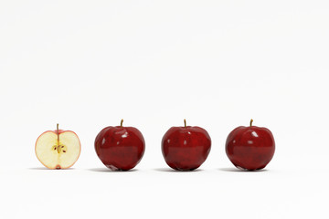 Outstanding Half Red apples on white background. minimal concept.