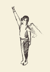 Drawn vector boy waving cloak freedom happiness