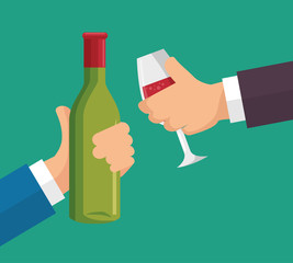 wine bottle and cup vector illustration design