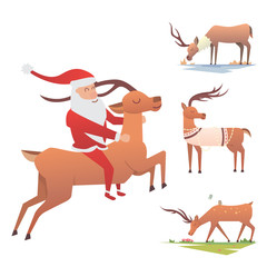 Christmas reindeer holiday mammal deer xmas celebration cute decoration winter art new year wildlife animal and santa man character vector illustration.