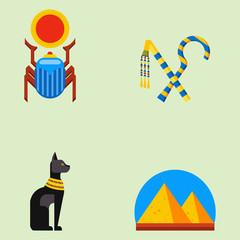 Set of vector flat design egypt travel icons culture ancient elements illustration.