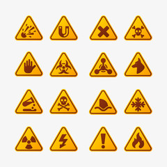 Prohibition signs set industry production vector yellow red warning danger symbol forbidden safety information and protection no allowed caution information.