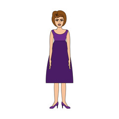 colorful silhouette of woman with purple dress retro style vector illustration