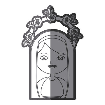monochrome silhouette figure virgin maria cartoon with crown of roses vector illustration
