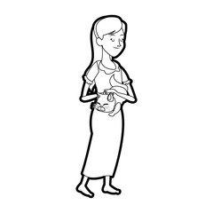 happy pretty woman with closed eyes carrying cat  icon image vector illustration design 