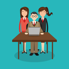 Obraz premium people with computer icon over blue background. human resources concept. colorful design. vector illustration