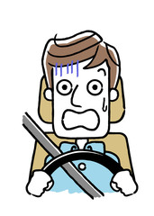 運転する男性：驚く、危険