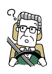 運転するシニア男性：疑問、考える