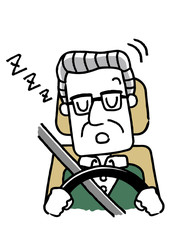 運転するシニア男性：居眠り運転