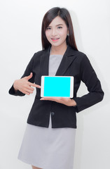 young businesswoman show tablet on her hand