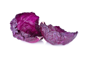 fresh red cabbage leaves on white background