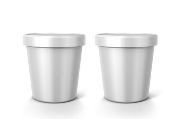 White Ice Cream Tub On Isolated White Background, Realistic Rendering Of Ice Cream Tub, Ready For Design, 3D Illustration