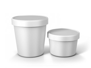 White Ice Cream Tub On Isolated White Background, Realistic Rendering Of Ice Cream Tub, Ready For Design, 3D Illustration