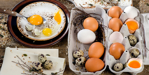 Chicken and quail eggs