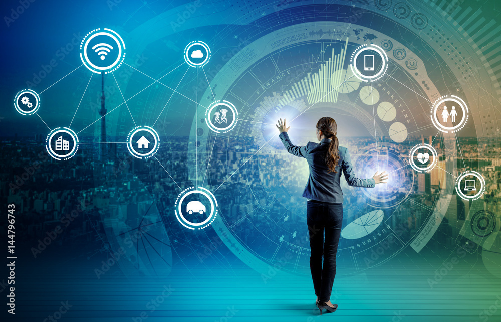 Aufkleber internet of things concept. financial technology. information communication technology. smart city. 