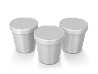 White Ice Cream Tub On Isolated White Background, Realistic Rendering Of Ice Cream Tub, Ready For Design, 3D Illustration